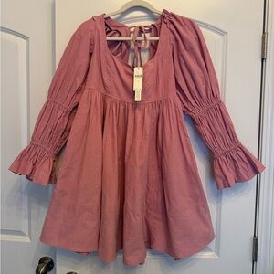 Anthropologie Pink Long Sleeve Babydoll Dress NWT Size Small